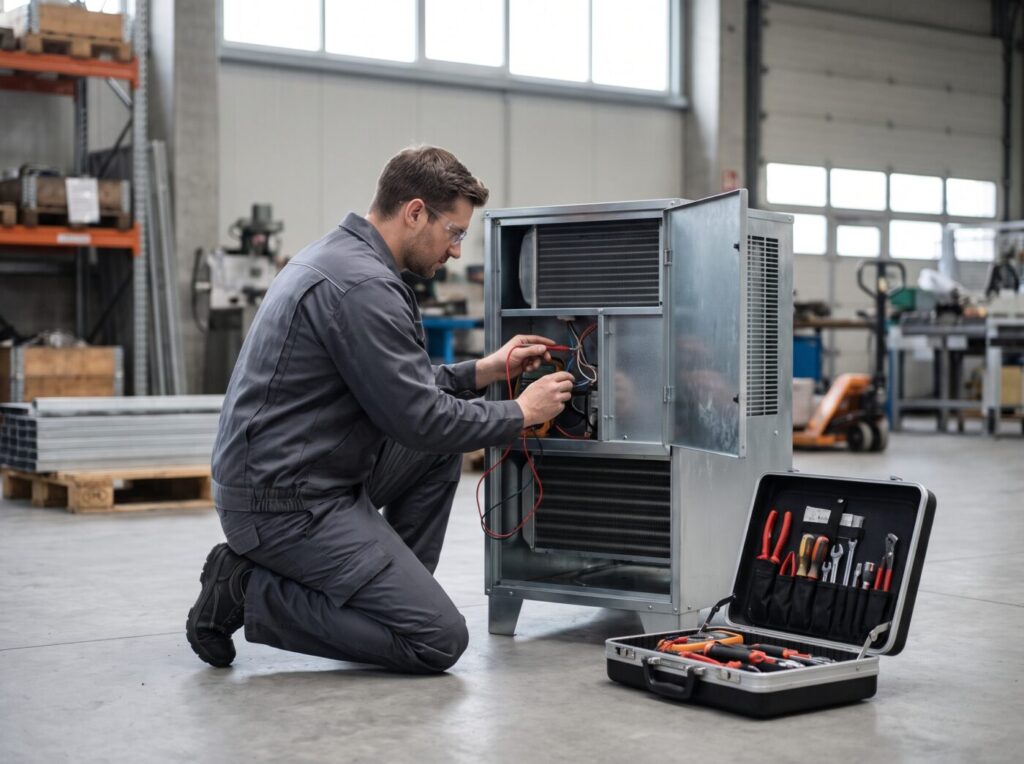 Serviser Klima BG Solutions vrši dijagnostiku industrijskog uređaja